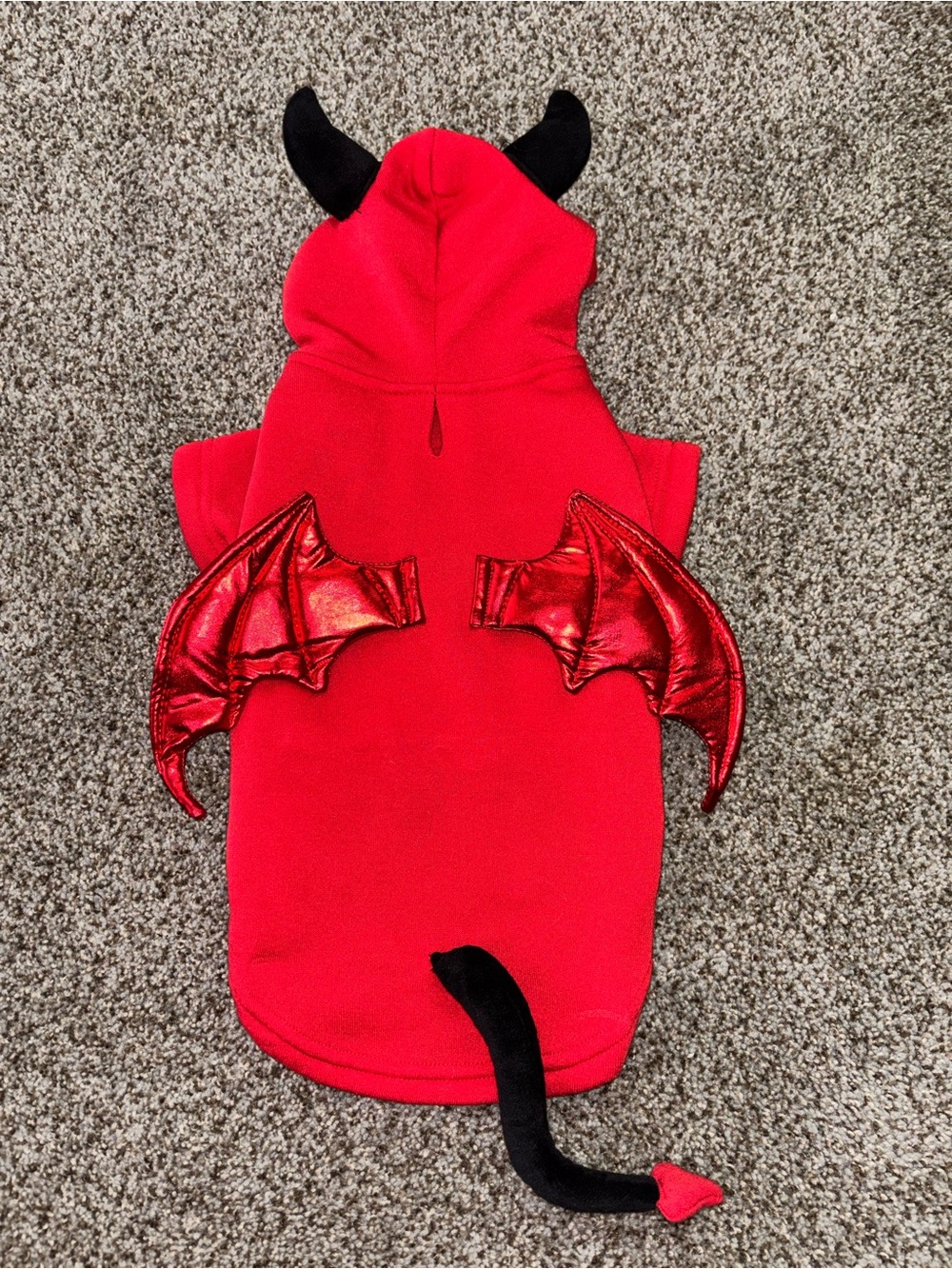 Red Devil Dog Hoodie with Shiny Wings and Tail - Pet Costume